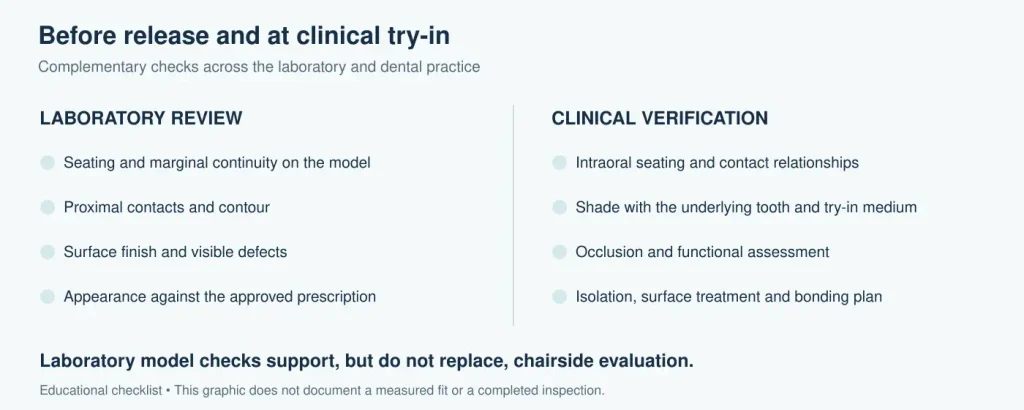 Laboratory and clinical review checklist for porcelain veneers